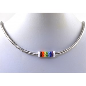 Stainless steel snake chain necklace with hand made multi- color bead